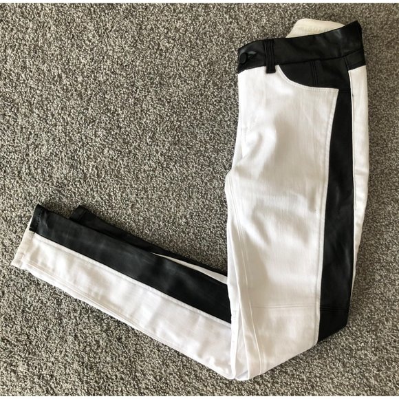 White Skinny Jeans with Black Faux Leather Trim - Picture 13 of 13